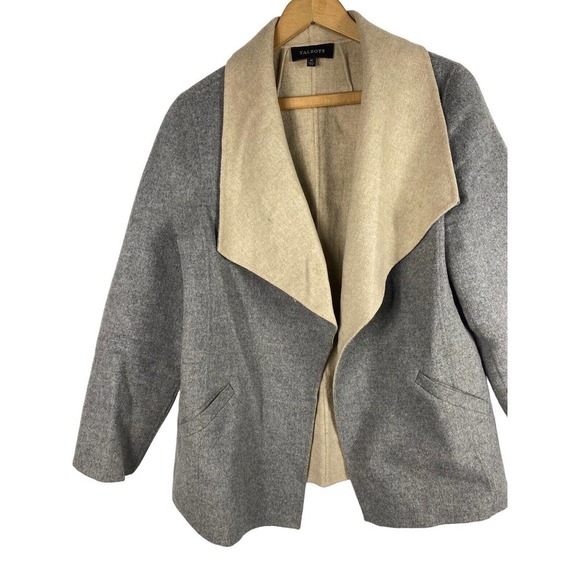 Talbots Medium Open Front Wool Jacket Coat Gray Tan Inside Womens 10 12 Pockets - Picture 3 of 8